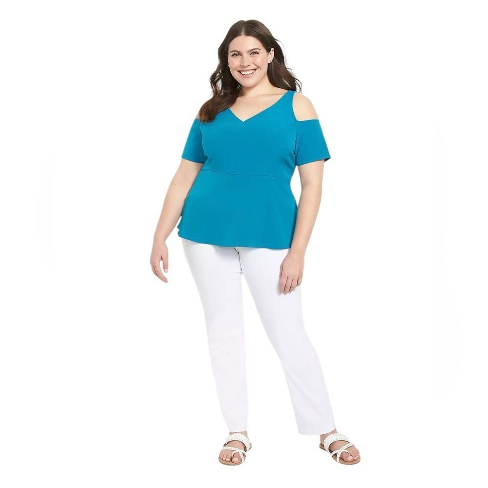 Lane Bryant Fitted Short Sleeve Cold Shoulder Peplum Top New With Tags Size 38